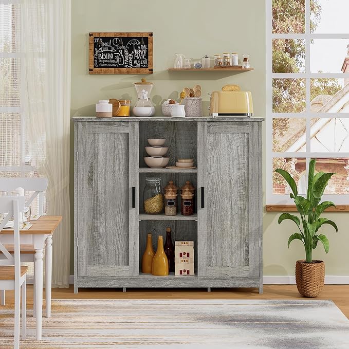 Iwell Storage Cabinet with 2 Doors and 4 Adjustable Shelves, Buffet Cabinet with Storage, Floor Cabinet for Living Room, Entr