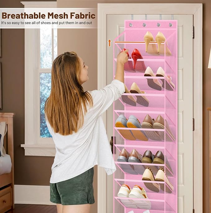 MISSLO 12 Tier Over the Door Shoe Organizer Breathable Mesh Hanging Shoe Rack for Closet Storage Shoe Holder for Door Fit 24 