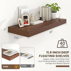 12 Inch Deep Floating Shelves | 36 Inch Walnut Floating Shelves | 36" W x 12" D Rustic Wood Shelves for Wall | Deep Walnut Sh
