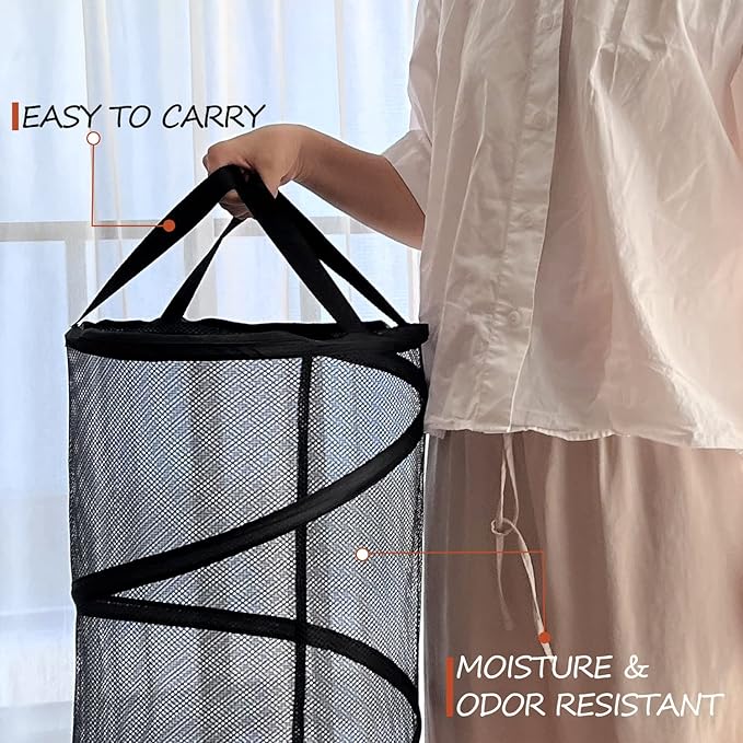 BATTOO 2 Pack Black Large Collapsible Laundry Basket Foldable Mesh Pop Up Hamper with Handles for Laundry Room, Bathroom, Kid