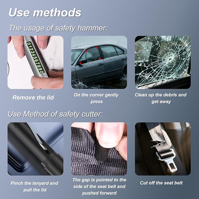 Upgraded 2026 Safe Hammer Glass Breaker Flashlight Car Parking Card, Seatbelt Cutter Window Breaker Emergency Escape Tool Gla