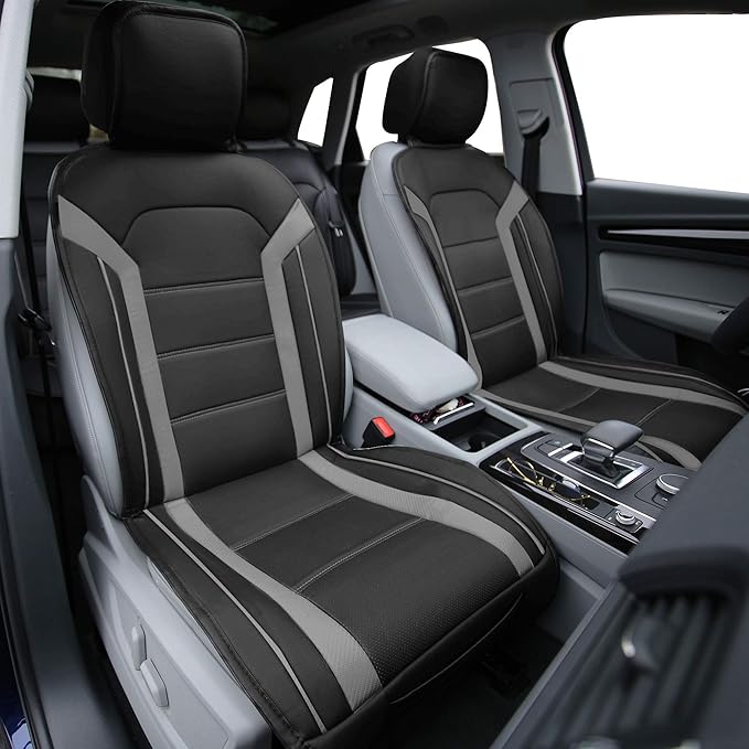 FH Group Front Set Faux Leather Car Seat Covers Cushions for Low Back Seat, Universal Fit, Airbag Compatible Seat Cover for S