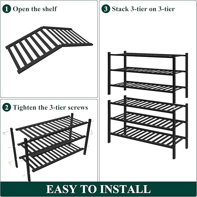 Smiry Bamboo Shoe Rack for Closet, 6 Tier Wooden Stackable Shoe Organizer, Free Standing Shoes Storage Shelf for Entryway, Fr