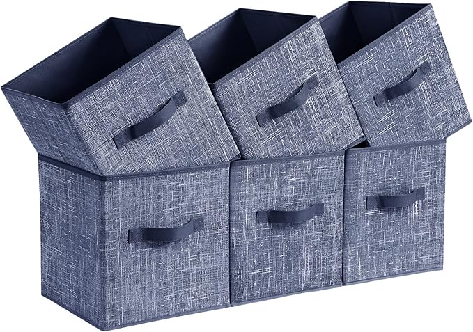 SONGMICS Storage Cubes, 11-Inch Non-Woven Fabric Bins with Double Handles, Set of 6, Closet Organizers for Shelves, Foldable,