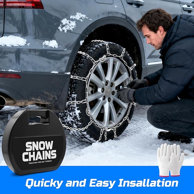 Automotive Tightening Snow Chains Tire Chains for Tire Set of 2 With Gloves Winter Accessories SUV Trucks Pickup Winter Emerg