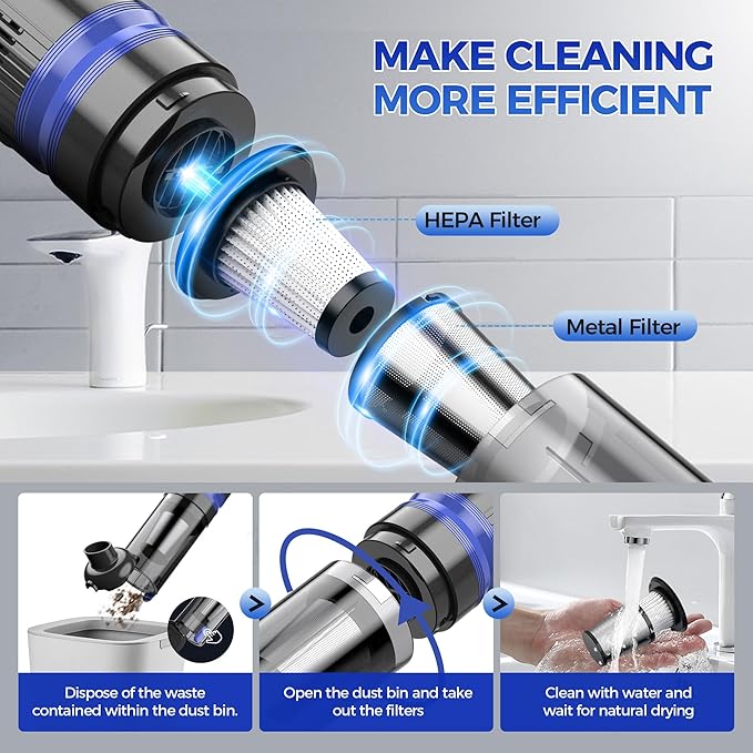 Handheld Vacuum Cordless Rechargeable 2-Speed Modes| 3-in-1 Portable Cordless Vacuum Cleaner with Charging Dock, for Car Home