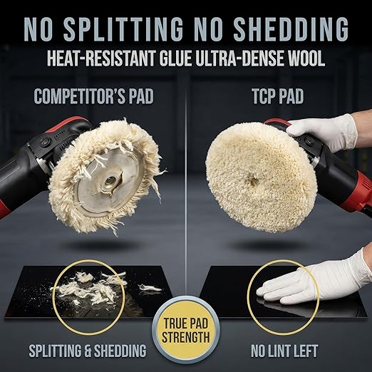 TCP Global 6" 100% Wool Polishing & Buffing Pad (2 Pack) with Hook and Loop Backing - Wool Buffing Pad for Automotive, Marine, Truck, RV & Compound Cutting