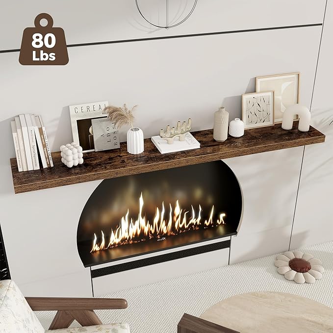 Fun Memories Brown Deep Floating Shelves, 72 x 12 Inch Long Wall Shelves, Large Display Shelf & Storage Shelf, Wood Floating 