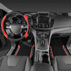 CAR PASS Leather Steering Wheel Cover and Waterproof Car Floor Mats,Microfiber Universal Car Combo Fit for 95% Sedan,SUV,Cars