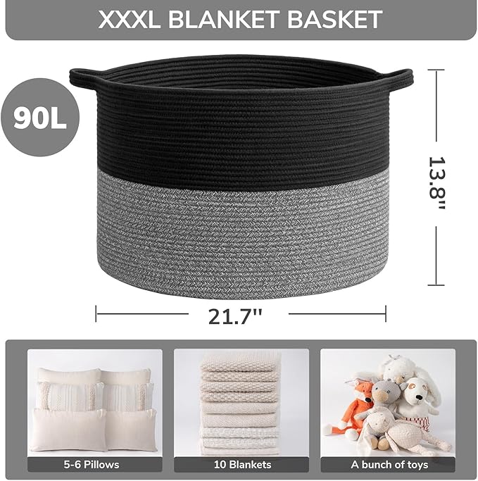 INDRESSME XXXLarge Cotton Rope Basket Woven Baby Laundry Baskets Blanket Baskets Toy Basket with Handle Comforter Cushions St