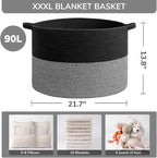 INDRESSME XXXLarge Cotton Rope Basket Woven Baby Laundry Baskets Blanket Baskets Toy Basket with Handle Comforter Cushions St