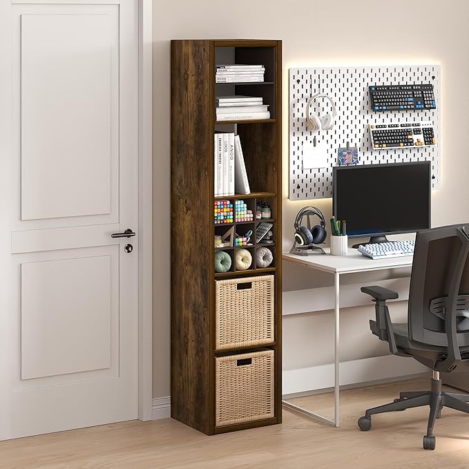 Furinno Cubicle Book Shelf, Vertical 5-Cube Bookshelf, Extra Thick Horizontally & Vertically Reversible Bookcase with Open Ba