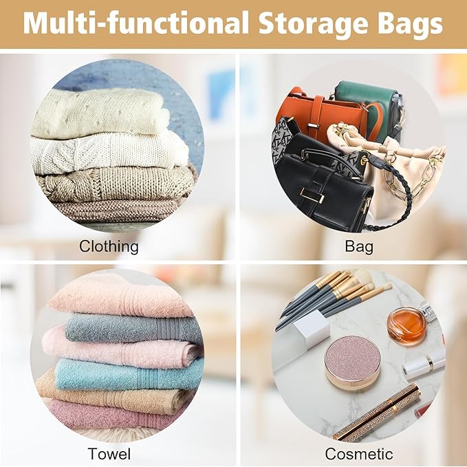 16 Pack Clear Handbag Storage Organizer and 16 Stainless Steel S-Hooks Anti-dust Purse Storage Bags with Zipper and Handle Mo