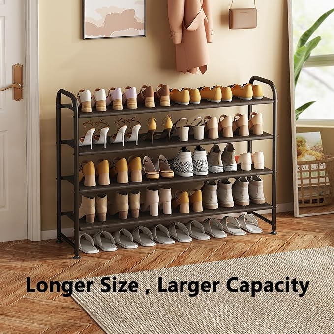 INGIORDAR Shoe Rack 4 Tier Long Storage Organizer Wide Metal Shoe Shelf for Closet Entryway Brown