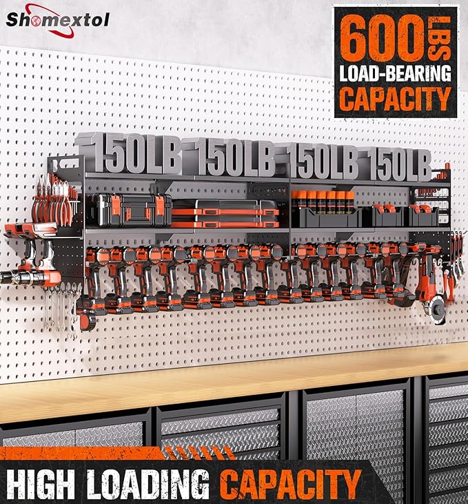 2-Pack Large Power Tool Organizer Wall Mount,Heavy Duty Cordless Tool Organizer with 18 Drill Holder,600 Lbs Capacity 3-Layer