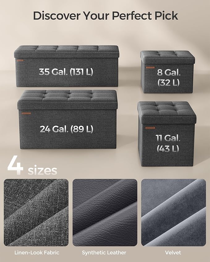 SONGMICS MAZIE Collection - 30 Inches Folding Storage Ottoman Bench, Ottoman Foot Rest, End of Bed Bench, Storage Chest, Load