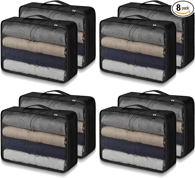 Silkfly 8 Pcs XL Packing Cube for Travel Luggage Organizer Suitcase High Capacity Large Packing Bag Bulk Reusable Mesh Travel