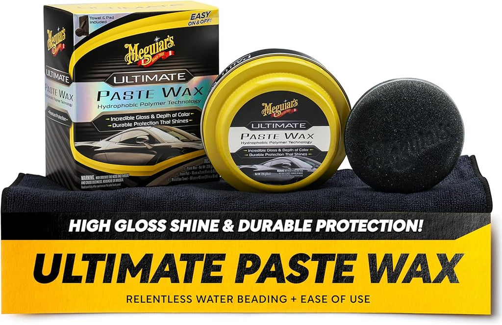 Meguiar's Ultimate Paste Wax, Premium Car Wax for a Deep Gloss with Lasting Protection, Easy to Apply and Remove, Clear Coat Safe, Microfiber Towel and Applicator Included, 8 Oz Paste