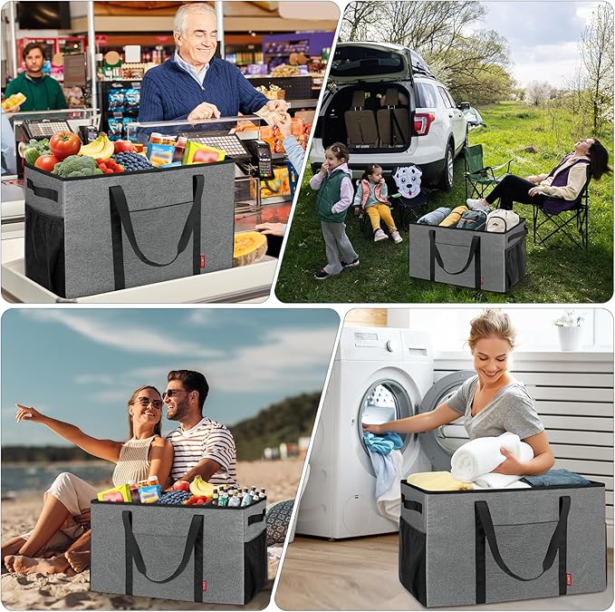 ZOMFELT 75L Standing Extra Large Utility Tote Bag with Removable Dividers&4-sided Reinforced, Reusable Grocery Shopping Bags