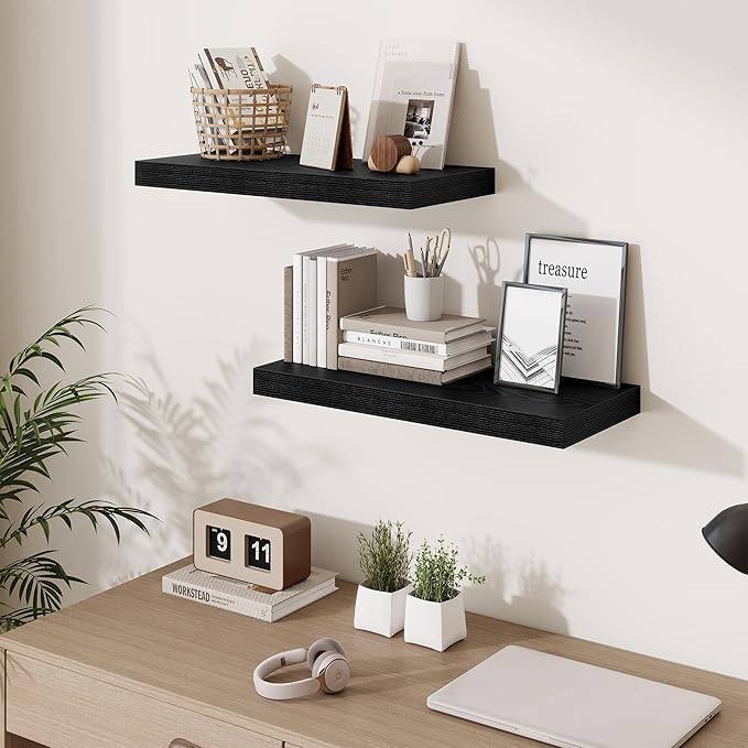 Fun Memories 24 Inch Floating Shelves Wall Mounted, 10 Inch Deep Wall Shelves, 24 x 10 Floating Shelf for Living Room Bathroo