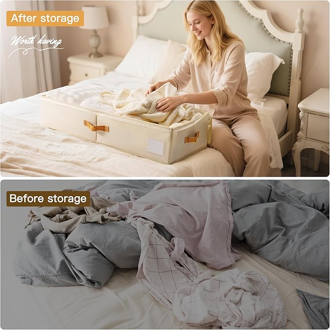 Criusia Under Bed Storage Bins with Clear PVC Lids – 2 Pack Large Underbed Organizers with Heavy-Duty Handles, Reinforced wit