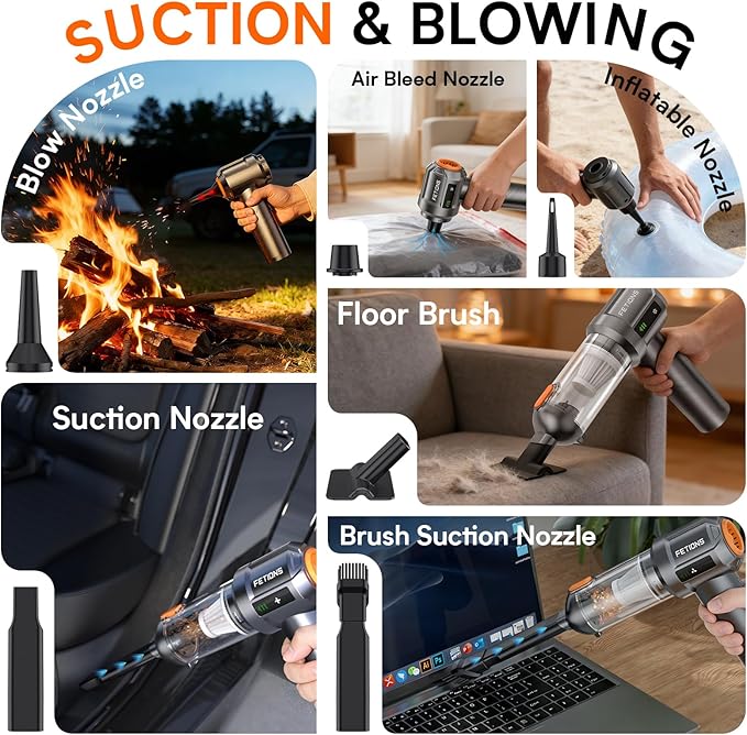 Handheld Car Vacuum Cordless,3 Suction Modes,Portable Mini Cordless Cleaner with 19000pa Suction Power,Type-C Charge,Handheld