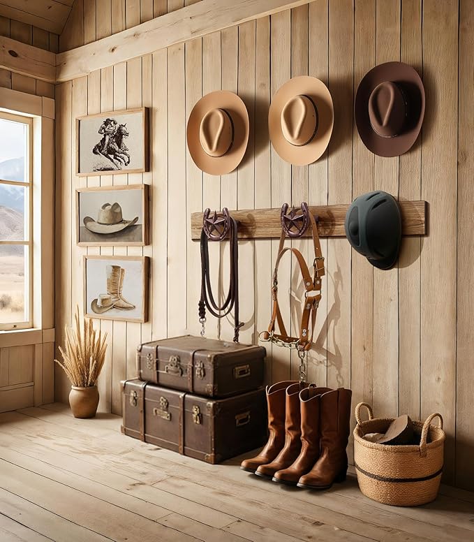 Cowboy Hat Hanger Wall Mount, 6 Pack Cowboy Hat Rack, Bridle Hook for Tack Room, Metal Horseshoe Hook, Horseshoe Decor, Weste