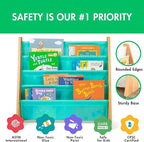 Humble Crew 4-Tier Kids Bookshelf, Natural Wood/Seafoam Green - Premium Book Shelf for Kids Rooms with Four Deep Pockets - To