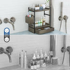 2-Tier Wood Bathroom Counter Organizer, Countertop Organizer with Drawer and Storage Basket, Bathroom Sink Organizer for Vani