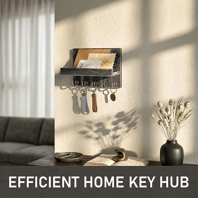 Rebee Vision Pine Wood Key Holder Wall Mount with Shelf – Farmhouse Key Holder for Wall & Sunglass Organizer for Entryway – P