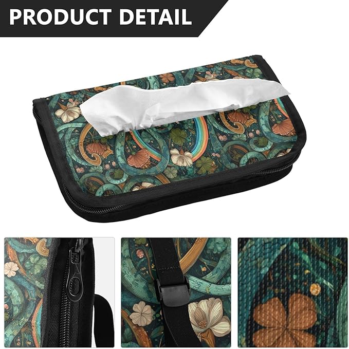 Car Tissue Holder Car Visor Organizer Tissue Box Holder for Car Sun Visor Organizer with Car Vehicle Accessories Essentials Interior for Women Men Teal Vines Flowers Rainbow St.Patrick