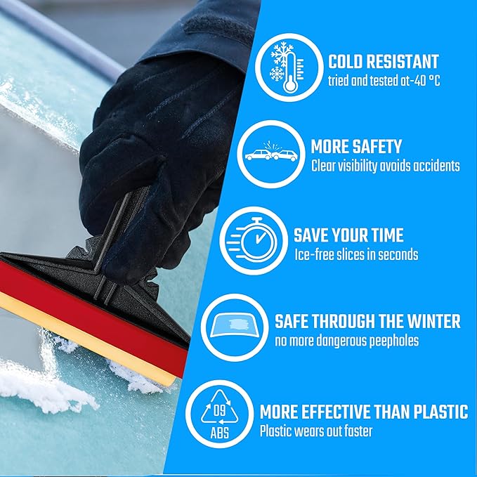 Car Ice Scraper Brass Blade - Fast, Easy & efficient - [ 2 Pack ] Brass Ice Scraper for Car - Ice Scrapers for Car Windshield Ice Scraper - Original Murska from Europe - for Winter - A054-2 Black Red