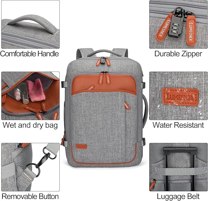Lumesner Carry on Travel Backpacks, Extra Large 40L Flight Approved Bag for Men & Women,Expandable Suitcase Backpack With 4 P