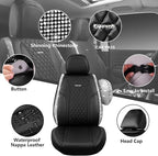 CAR PASS Bling Leather Car Seat Covers & Black Nappa Leather Calfskin Seat Cushioned Protector, Waterproof Anti-Slip Universa