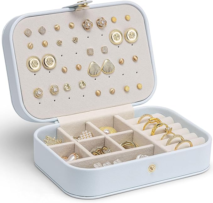 VLANDO Travel Jewelry Case, PU Leather Travel Jewelry Box with Earring Holder, Portable Display Mini Jewelry Case for Mothers