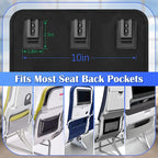 Airplane Seat Back Organizer, Flight Travel Organizer with 3 Metal Clips for Seat Back, Foldable Seatback Hanging Pocket with Storage Bag for Tablet, Passport, Phone, Water Bottle