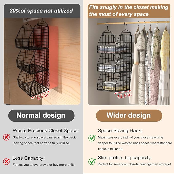PUPPYCUTE Larger & Deeper Hanging Storage Basket, Closet Organizers and Storage, Hanging Shelves Wire Baskets for Clothing Sw