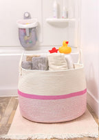 OrganiHaus Large Woven Storage Basket for Blankets and Toys 20" x 13" Inch, Rope Laundry Basket with Handles, Cushions & Pill