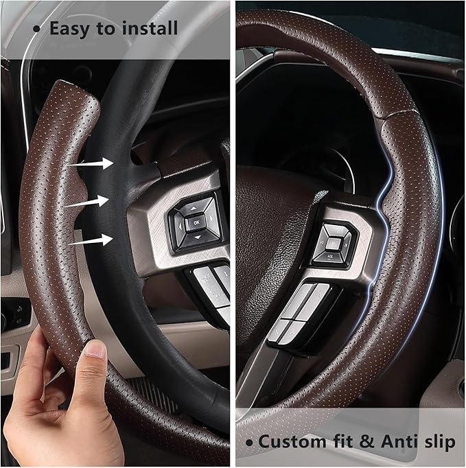 Steering Wheel Cover for Ford F150 2015-2020/ F250 2017-2022/ F350 2017-2022/ F450 2017-2022/ F550 2017-2022/ Ford Expedition 2018-2021 Steering Wheel Protector for Ford Steering Wheel Accessories