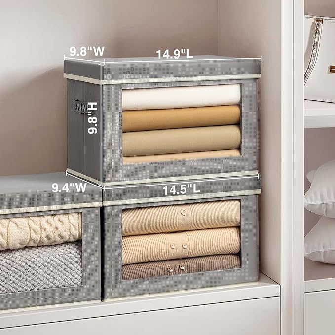 Homsorout Collapsible Storage Bins with Lids, 4 Pack Closet Cubes for Organization, Fabric Storage Baksets with Window, Cloth
