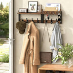 29'' Rustic Coat Rack Wall Mount with Shelf, Solid Wood Coat and Key Hanger with 11 Metal Hooks, Farmhouse Wall Organizer for