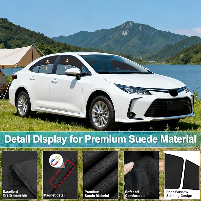 ZATOOTO Toyota Corolla Car Window Shades for 2019-2024, Suede Car Window Covers for 100% UV & Privacy Protection, Heat Insulation, Splicing Design for Rear Side Window Sun Shade for Baby