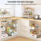 Under Sink Organizer, 2 Pack 2 Tier Pull Out Under Cabinet Organizer Shelf with Pad for Framed Cabinets, Metal Slide Out Unde