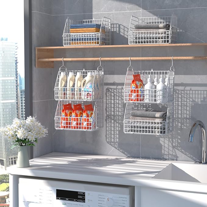 PUPPYCUTE Hanging Closet Organizer and Storage, Clothes Hanging Shelves Wire Baskets for Clothing Sweaters Purse Handbags Sho
