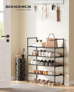 SONGMICS 4-Tier Shoe Rack, Shoe Storage for Hallway Closet, Slim and Space-Saving, Metal Frame, Non-Woven Fabric Shelves, Bla
