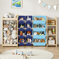 EXPERLAM 3-in-1 Toy Storage Organizer, Stuffed Animal Holder & 3-Tier Bookcase, Solid Wood Toy Organizer with 12 Storage Bins