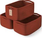 3-Pack Storage Baskets for Organizing | Woven Shelf Toy Basket | Rope Baskets for Gifts Empty | Closet Organizer Bins with Ha