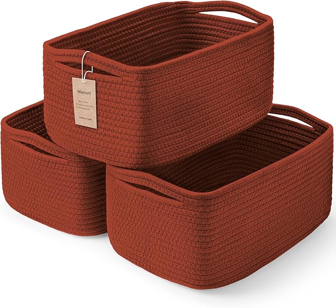 3-Pack Shelf Baskets for Organizing, Closet Organizer Bins, Small Woven Baskets, Rope Toy Basket, Storage Basket for Shelves,