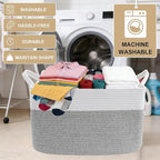 65L Large Blanket Basket,21"x16"x12" Rectangle Storage Bin with Handles,Woven Rope Laundry Basket for Toys, Clothes,Pillows,M