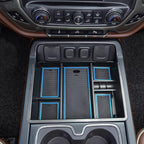 Center Console Organizer Tray Compatible with Chevy Silverado/GMC Sierra 1500/2500/3500HD 2014-2018,15-19 Silverado/Sierra 2500HD/3500HD Accessories Compartment,Full Console w/Bucket Seats ONLY,Blue